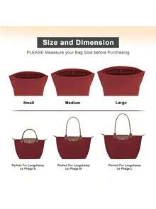 可折叠手提包收纳内胆，多口袋毛毡手提包收纳袋，带拉链，内置2个杯架，秋冬季礼物，酒红色 - 酒紅色 - 查看 6