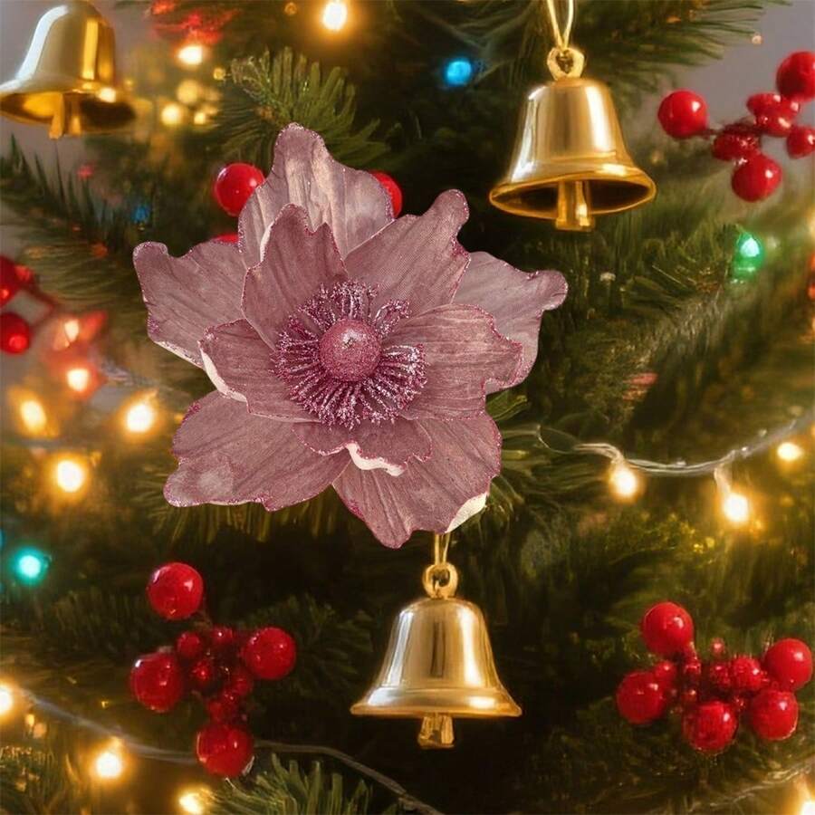 Artificial Christmas Flower Insert Festive Tree Vase Decoration Picks For DIY Craft Wreath Home Holiday Decor - Pink - View 1