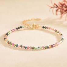 1 pieza Pulsera de piedra natural estilo INS para mujeres, pulsera ajustable con cuentas de aguamarina de 3 mm, diseño minimalista, adecuado como regalo de , regalo de cumpleaños para ella, novia