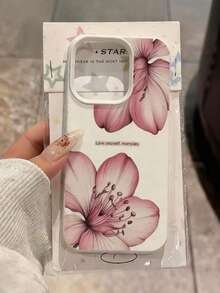 Flower 1pc White Litchi Texture Matte Lens Protection Floral Pattern Phone Case, Minimalist Design, Compatible With IPhone 16 Pro Max, 15, 14 Plus, 13, 12, 11
