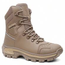 Bota Masculina Cano Longo Coturno CatPro Original Couro Emborrachado Militar Sola Antiderrapante Microexpandido Reforçado Trilha Com C.A - Marrom Claro - Visão 2