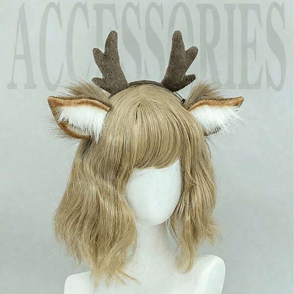 Random 1pc Christmas Reindeer Antler Headband, Cute Plush Reindeer Ear Hair Hoop, Cosplay Accessory Prop, Handmade Artificial Animal Ear Headdress (Random Style A Or B)