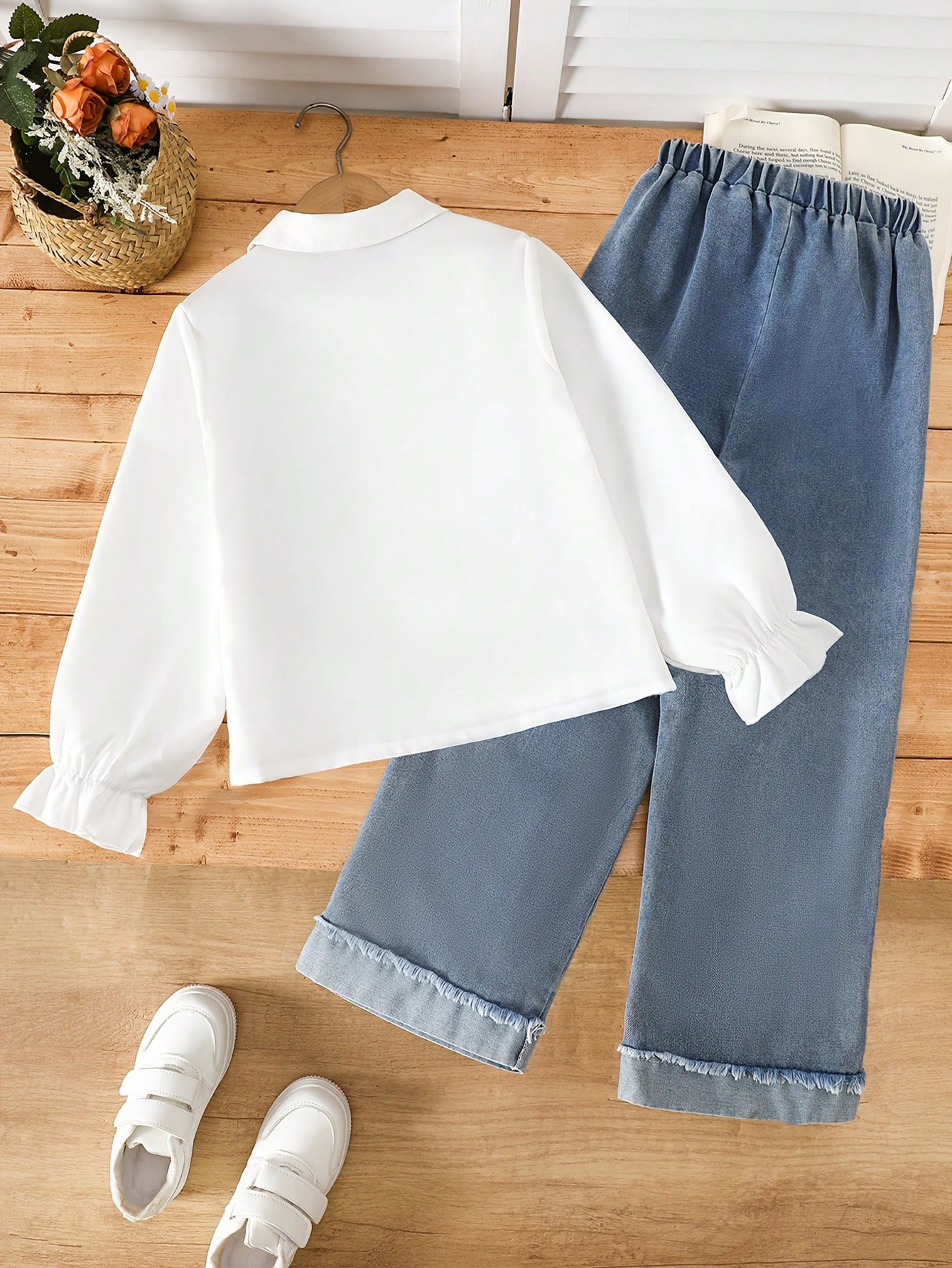 مجموعة جينز للبنات للخريف/الشتاء، قميص بأكمام طويل...