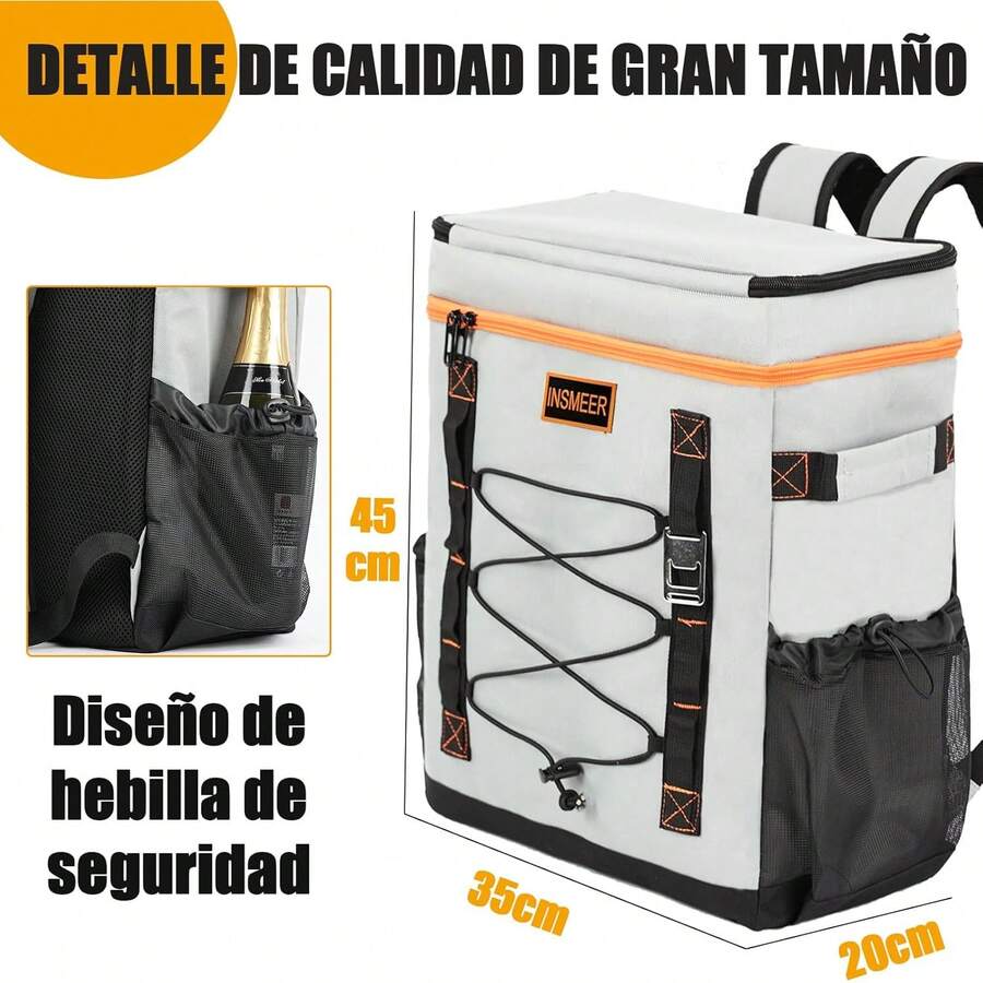 INSMEER - Enfriadores de Mochila, 50 Latas/30L, Mochila con Aislamiento a Prueba de Fugas e Impermeable, Enfriador de Almuerzo con Aislamiento Portátil, Ligero y Suave para Camping, Viajes - gris - Ver 1
