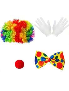 New Joker Mr. Joker Costume Party Series Single Party Funny Clown Costume Accessories, Rainbow Wig, Polka Dot Magic Hat, Bow Tie, Fun Dress Up Makeup Props, Whimsical Funny Outfit