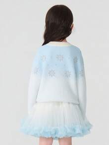 Balabala Girls Faux Mink Knit Sweater, Elsa IP, Winter Warm Pullover, Stylish Casual - Blue and White - View 4