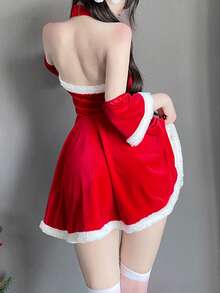 1 套性感圣诞/万圣节服装、夜总会兔女郎、女仆、可爱公主派对装 - 紅色 - 查看 3