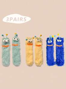 1/2/3 双女士趣味袜子、节日袜子、卡通袜子、毛绒袜子、节日袜子、中筒袜、大眼袜子、可爱袜子、保暖袜子 - 彩色 - 查看 76