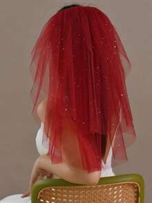 1 pièce Serre-tête de mariée en tulle bordeaux avec des perles de faux-perles, convient pour la cérémonie de mariage, la réception, les fiançailles. Accessoires pour tenues d'automne pour femmes, Saint-Valentin - V267 - Voir 14