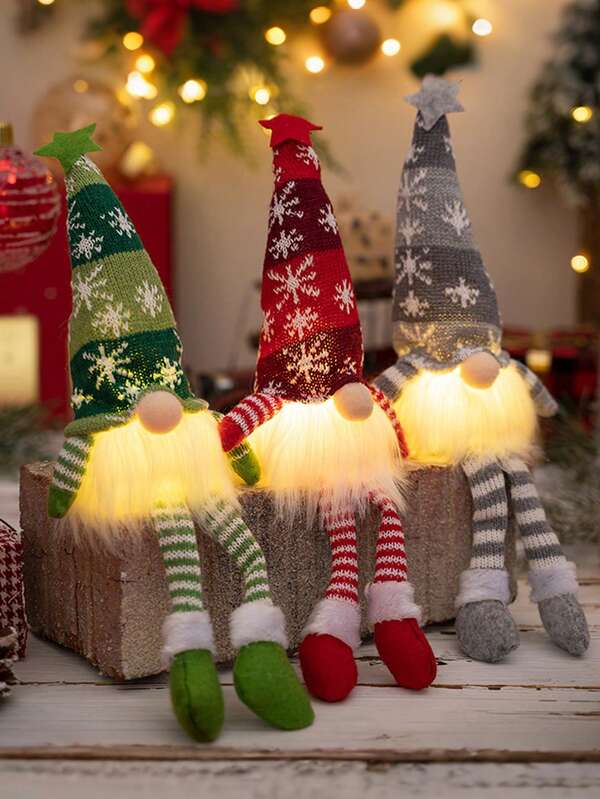 3pcs-Lighted Christmas Gnome, Handmade Plush Scandinavian Swedish Tomte, Light Up Holiday Present, Battery Operated Winter Tabletop Christmas Decorations,Christmas Plush Gnomes, 9 Inch Lighted Handmade Mini Gnome Scandinavian, Light Up Swedish TomteHoliday Present, Battery Operated Xmas Gifts Table Ornaments Dinner Party Supplies