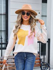 Women's Bowknot Color Blocked Knitted Sweater