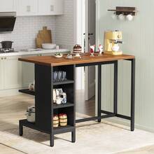 35.43" H Kitchen Island, Kitchen Shelf Bar Table With 5 Open Storage Shelves And Large Worktop, Industrial Butcher Block Island (Stools Not Included) Brown & Black - Brown & Black - View 2