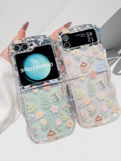 Flower Printed Sleek & Stylish Clear Crystal Shockproof Protective Cover, Anti-Drop Protection Clear Anti-Yellowing Phone Case Compatible With Samsung Galaxy Z Flip 7 Flip 6 Flip 5 Flip 4 Flip 3