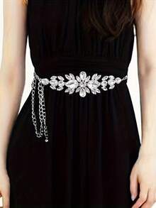 Vintage Silver Waist Belt, 1PC - Full Diamond-Encrusted For High-End Elegant Women, Wonderful Gift For Elegance Lovers, Suitable For Daily Wear, Evening Gatherings & Glamorous Casual, A Thoughtful Present For Women Into Timeless Sparkling Aesthetics