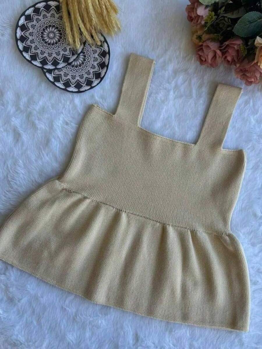 Women's Tank Top With Ruffle Peplum Tricot Modal Summer 2025 Realize Trico Rodadinha - Sand - View 1