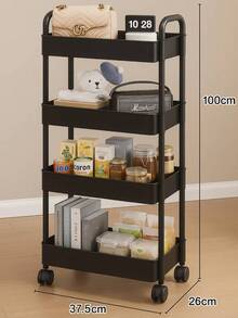 Carrito Auxiliar de 4 Niveles  Ideal para Cocina, Baño u Oficina - Negro - Ver 2