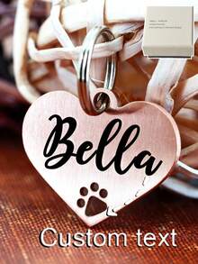 [Customized] 1 Pc With Elegant Gift Box Personalized Hollow Paw Print Heart-Shaped Stainless Steel Pet ID Tag, Can Customize Pet Name On Front, Contact Info & Address On Back, Anti-Lost Pet ID Tag Suitable For Small, Medium And Large Dogs And Cats