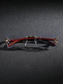 Men's Metal Frameless Wooden Grain Leg Vintage Elegant College Style Clear Lens Glasses, Suitable For Daily Commute, Outfit Matching, Photography, Outdoor Vacation, Also A Great Back-To-School Gift, Perfect For Halloween, Christmas, Easter, Valentine's Day, Independence Day, Thanksgiving, New Year