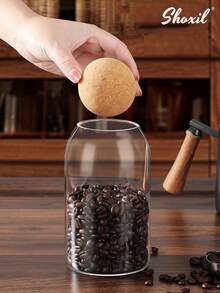 shoxil 1Pc Coffee Storage Jar, Glass Wooden Ball Lid Storage Bottle, Special Preservation Jar For Pour-Over Coffee, Tea Jar Storage Display Storage Bottle, Sealed Jar, Suitable For Kitchen Storage, Cafes And Festival Parties - Transparent - View 6