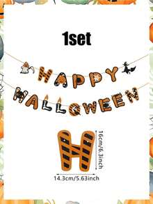 1set Happy Halloween Themed Asymmetrical Pennant Banner, Featuring Orange Pumpkin, Grim Reaper, Witch, Bat, Spider Patterns, For Halloween Birthday Celebration Decoration, Arch, Haunted House Party Supplies, Party Decorations, Room Decor