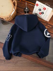 Young Boy Letter Print Warm Hoodie Sweatshirt