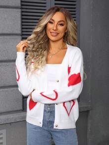 Autumn And Winter Women's Fashion Casual Sweater Button Love