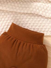 3pcs/Set Baby Boy Casual Outfit, Cute Letter Print & Cartoon Bear Embroidery Decor Bodysuit, Elastic Waist Pants And Hat, Suitable For Daily Wear, Vacation, Party, Photography