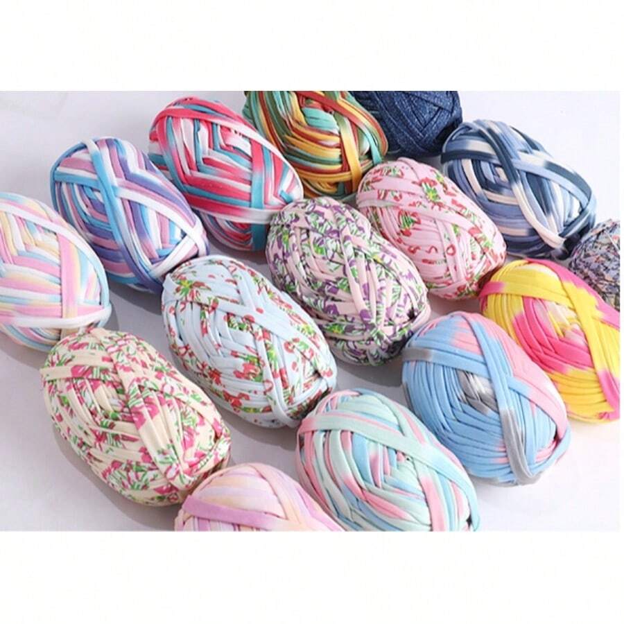 1pc Elastic Fabric Colorful Floral Pattern Yarn, Suitable For DIY Crochet Crafts, Baskets, Bags, Blankets, Cushions, Home Decor