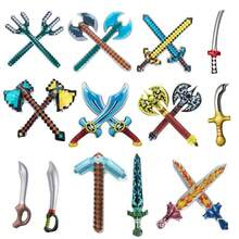 3/4/6 Piezas de grandes espadas inflables únicas, adecuadas para la piscina, juegos de fiesta en la playa, suministros de fiesta de armas inflables de diseño de píxeles ligeros y reutilizables, decoraciones inflables para vacaciones al aire libre