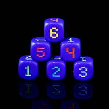6pcs D6 Dice Set, Blue Dice Body, Multi-Color Numbering, Suitable For Yard, Outdoor Games, Tabletop Games, Festivals, Parties, With Storage Pouch