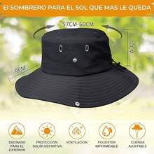 AI-PIKA Sombreros del Sol para Hombre,Sombreros para Hombre con Protección UV UPF 50+,ala Ancha,Impermeables,Transpirables para Ciclismo,Acampar,Pescar,Caminar - Negro - Ver 7