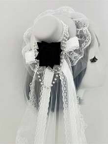 Gothic Mini Top Hat With Clip Rose Chains Vintage Hair Accessories For Women For Tea Party Halloween Stage - trắng - Xem 1