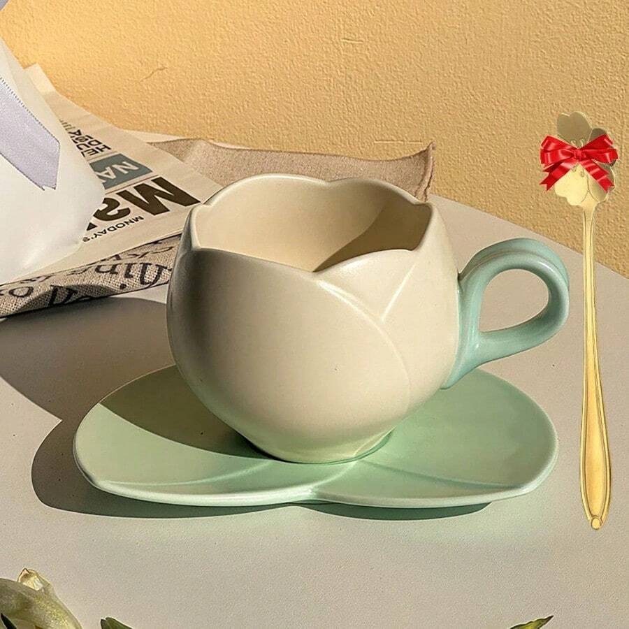 Taza De Tulipan Rosa Taza De Tulipanes Taza De Café Tulip Taza De TulipáN De CeráMica Taza De Té De Flores De 10 Oz/300 Ml Para La Oficina En Casa Traiga Una Cuchara BeigeB - BeigeB - Ver 1