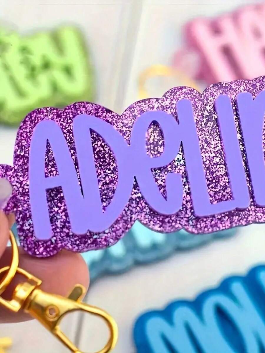 1 Personalized Acrylic Name Keychain - Customized Letter Name Plate, Sparkling Pink Design, Perfect Gift For Girl, Birthdays And Special Occasions, Backpack Charm, Name Personalized Gift,Christmas Gift Supplies