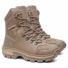 Bota Masculina Cano Longo Coturno CatPro Original Couro Emborrachado Militar Sola Antiderrapante Microexpandido Reforçado Trilha Com C.A - Marrom Claro - Visão 4