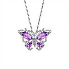 Butterfly Ring, Stud Earrings, Necklace, Bracelet Women's Jewelry Set, Suitable For Daily, Wedding, Party Wear, Suitable For Wives, Daughters, Good Friends As Birthday Gifts, Holiday Gifts - 紫色項鍊 - 查看 12