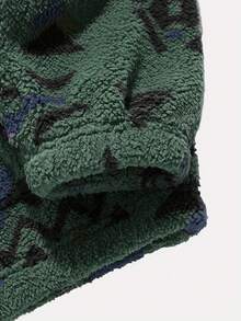 经典休闲男士毛绒套头衫，印花，立领，长袖，适合日常休闲、通勤、街头时尚，温暖的冬季新款 - 軍綠色 - 查看 7