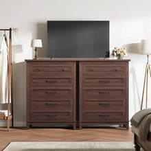 mteryoing 5-Drawer Dresser For Bedroom, 41.3" Tall Wood Chest Of Drawers, Freestanding Storage Closet Organizer With Large Vertical Drawers For Clothes, Bedroom, Living Room, Dorm - 棕色 - 查看 5