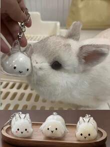 1pc Rabbit Hair Storage Holder Transparent Keychain, Pet Hair Collection Commemorative Rabbit Shaped Gashapon Pendant