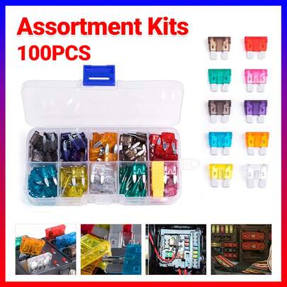 Aimall 100pcs Standard Fuses Kit (A-35A) - Corrosion-Resistant With Heavy Duty Fuse Puller - Blade Fuses Assortment Kit Fits Cars, Trucks, SUVs, RVs, Campers