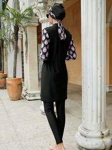 VFJ Women Muslim Swimwear Islamic Modest Swimsuit 3 Pieces Full Cover Hijab Long Sleeve Burkini Top Dress + Pants