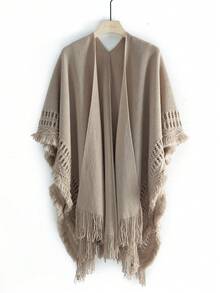 1pc Ladies Knitted Abacus Pattern Warm Blanket Scarf Shawl, Suitable For Daily Wear In Autumn & Winter - Khaki - View 5