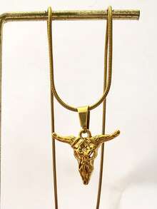 1 pieza Collar de acero inoxidable chapado en oro de 18K personalizado de estilo hip-hop callejero, collar con colgante de calavera de toro de acero inoxidable vintage, joyería de estilo occidental vaquero con dije de animal para hip-hop