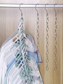 5/10 件，50 厘米/19.69 英寸节省空间的不锈钢链式衣架收纳架，带 14 个插槽，一体式可折叠垂直节省空间衣架，适用于服装店、家庭衣橱、洗衣房