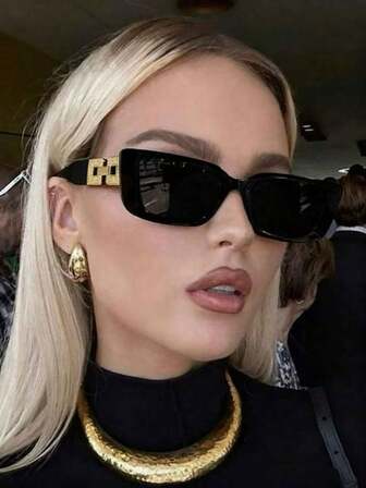 1 件/套复古方形时尚眼镜，女士小金属框时尚眼镜，女士时尚眼镜，女士沙滩配饰时尚眼镜，基本款，适合秋冬季女士商务休闲礼品