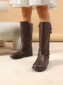 Girls Knee High Boots, Equestrian Style Fashion Boots For Toddler/Little Kid/Big Kid - 棕色 - 查看 2