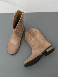 Botas vaqueras de cuero de alta caña para hombres, bordadas, estilo británico retro, estilo occidental vintage, botas de motocicleta de ante