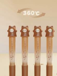 4支装创意猫咪旋转中性笔，0.5mm黑色墨水圆珠笔，旋转图案办公用品小礼物，可爱中性笔，时尚女士笔，学生文具，趣味设计笔，趣味文具，舒适握感，细笔尖，多图案笔，旋转按压笔，学生礼物，文具爱好者 - 彩色 - 查看 9