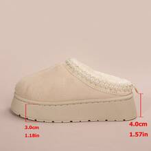 女士毛绒厚底拖鞋，秋冬新款人造保暖内衬套脚坡跟凉鞋，时尚百搭，蓬松拖鞋 - 米色 - 查看 9