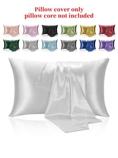 2PCS Silky Satin Pillowcase For Hair And Skin, Gift For Women Man, Solid Color Pillow Cases Set Of 2, Pillow Covers With Envelope Closure, Luxury Bed Pillow Cover, Ultra Soft Hotel Pillow Protector, Standard Queen KingSize
